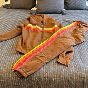 NWOT Aviator Nation Brown Tracksuit with Striped Detail